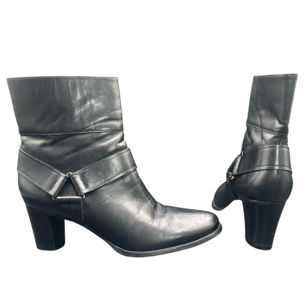 Cole Haan Valerie Black Leather Ankle Boots 9 B Heeled Zip Booties